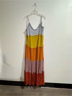 Tiered Spaghetti-Strap Maxi Dress in Gray, Yellow, Orange, Mauve, Rust